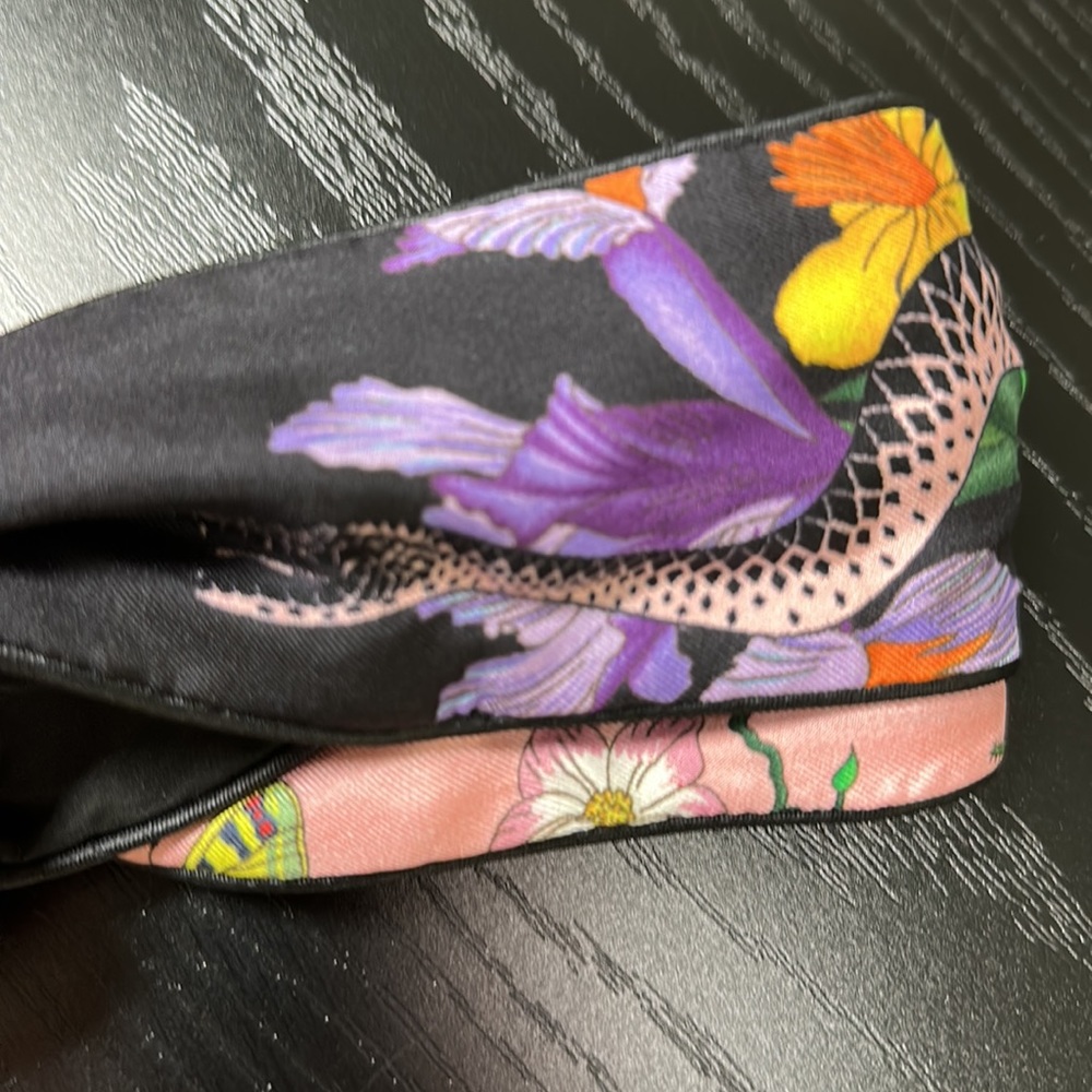 Gucci Floral Silk Twilly Scarf in Black, Orange, Purple, Pink - Picture 4 of 12